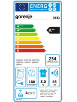 Uscator de rufe GORENJE DE82, Pompa de caldura, 8 kg, 16 programe, Clasa A++, Alb