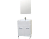 Set Mobilier Baie, Square 60, Include Baza Lavoar, Lavoar Ceramic si oglinda, Alb