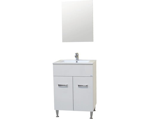 Set Mobilier Baie, Square 60, Include Baza Lavoar, Lavoar Ceramic si oglinda, Alb