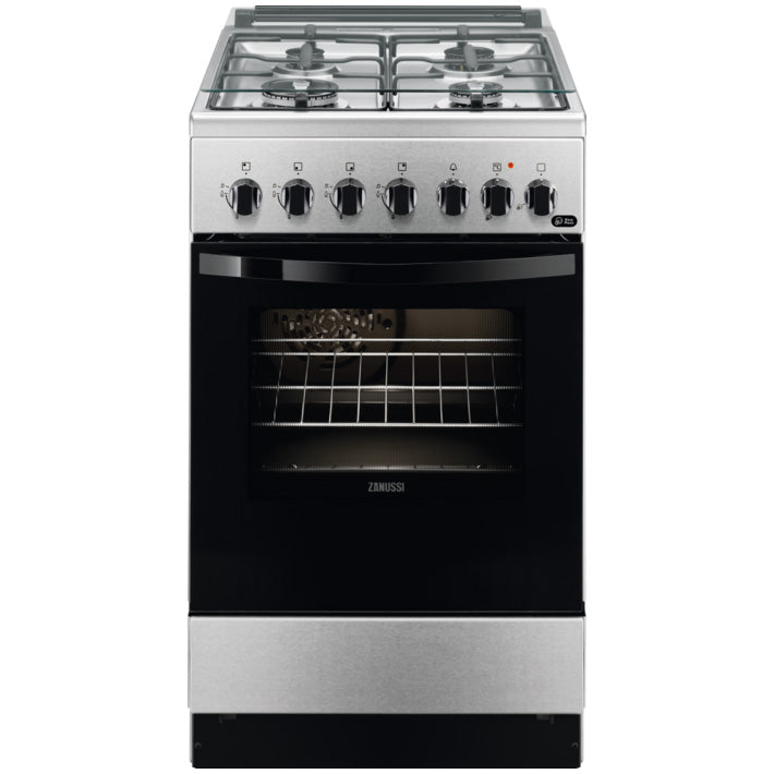 Aragaz Zanussi ZCK57201XA, Mixt, 4 arzatoare, Grill, Cuptor electric, 6 functii, Aprindere electrica, 54 l, 50 cm, Inox