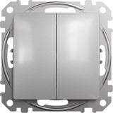 Buton dublu, Schneider Electric, Sedna Design, aluminiu argintiu, 73x73x37mm