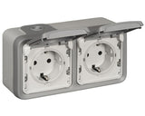 Priza Dubla Cu Impamantare Legrand Plexo Ip44 Gri, Montaj Aplicat Orizontal