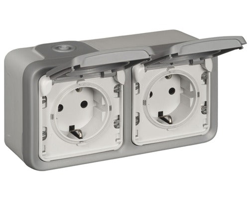 Priza Dubla Cu Impamantare Legrand Plexo Ip44 Gri, Montaj Aplicat Orizontal