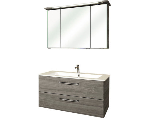 Set Mobilier Baie Pelipal Kumba 107, incl. Baza Lavoar, Lavoar si Oglinda cu Iluminare LED, Grafit