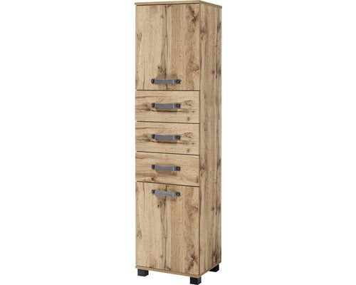 Dulap Baie Inalt Milan 400, 2 Usi 3 Sertare, PAL, 163,7x40,3 cm, Stejar Natur