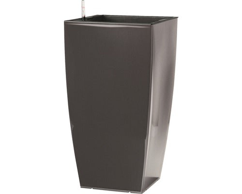 Ghiveci Tip Vaza, Lafiora, Plastic, 31x31x57 Cm, Antracit Lucios, Inclus Set De Udare A Pamantului Si Indicator Al Nivelului De Apa