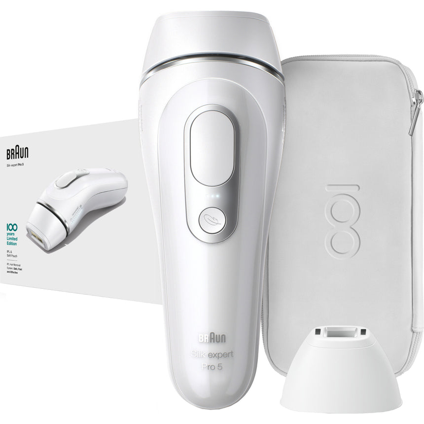 Epilator IPL Braun Silk-expert PRO 5 MBSEP5 , SensoAdapt™, 400.000 impulsuri, 10 niveluri de intensitate, corp si fata, cap de precizie, Trusa premium de calatorie, Alb