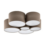Plafoniera PASTORE 1, EGLO, E27, 6x40W, otel, alb, material textil, taupe, 25 x 99 cm