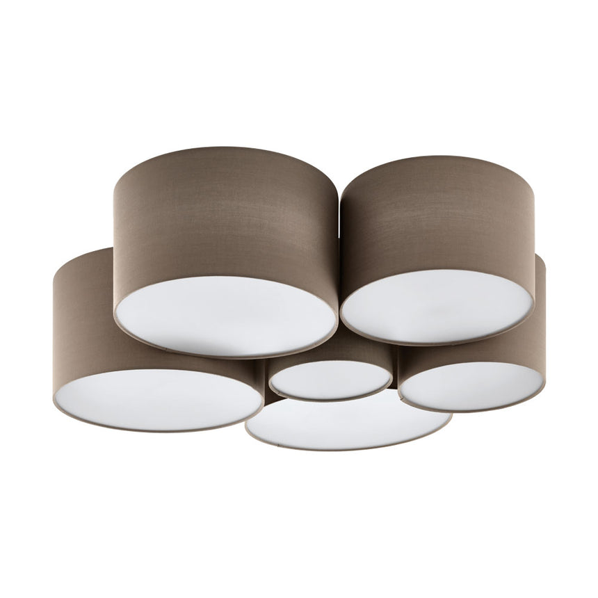 Plafoniera PASTORE 1, EGLO, E27, 6x40W, otel, alb, material textil, taupe, 25 x 99 cm
