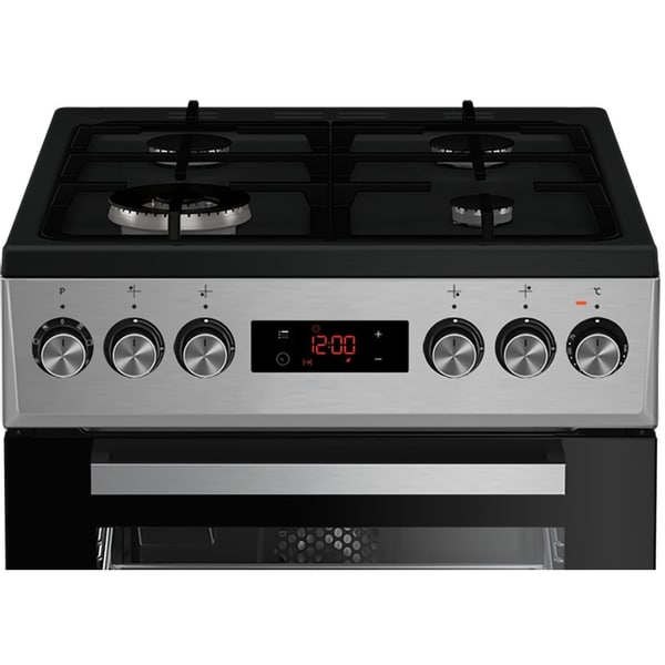 Aragaz Beko FSM51331DXDT, Mixt, 4 arzatoare, WOK, High-Efficiency Gas Burner ,Cuptor cu 7 functii de gatire, SteamShine Cleaning, Clasa A, 50 cm, Inox