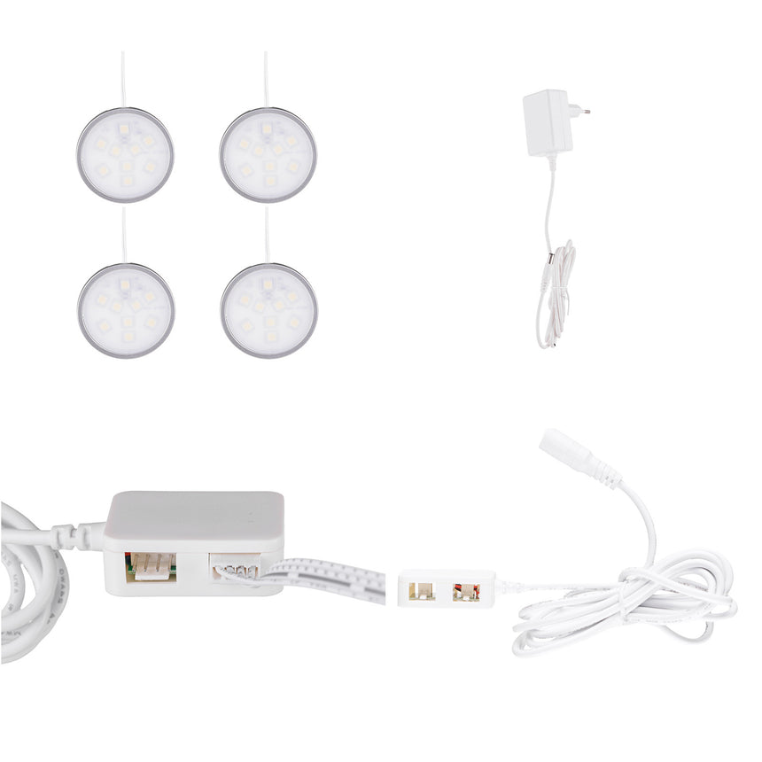 Set 4 spoturi LED SLIM 6mm cu lumina alba pentru mobilier 12V Ø5.7 cm