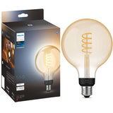 Bec LED inteligent vintage Philips Hue Filament Glob, Bluetooth, Zigbee, G125, E27, 7W (40W), 550 lm, lumina alba (2200-4500K), 125 mm, clasa energetica G
