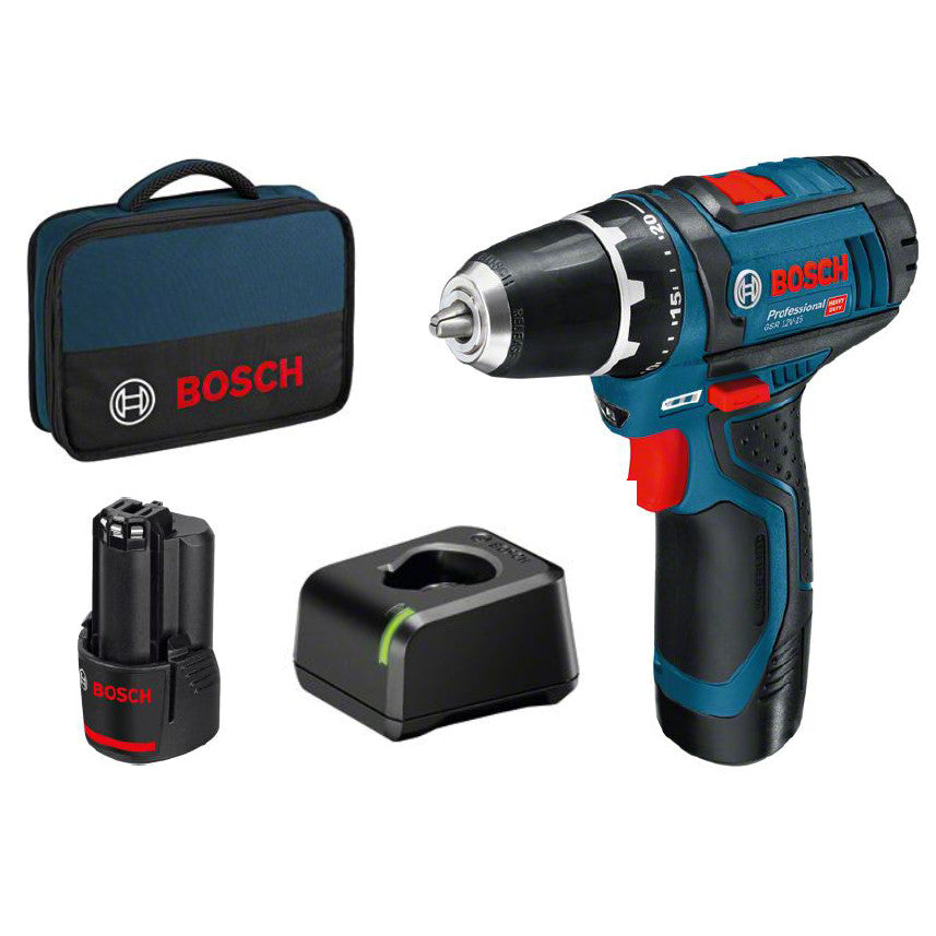 Masina de gaurit si insurubat, Bosch Professional, 12V-15, 2 acumulatori 2Ah, multicolor