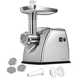 Masina de tocat MPM MMM-07M, 1800W, lama din otel inoxidabil, functie REVERSE, 3 site de taiere, accesoriu carnati, gri