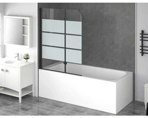 Paravan Cada Form & Style Cabia 112x140 Cm, 2 Elemente, Sticla Decor Dungi, Profil Negru