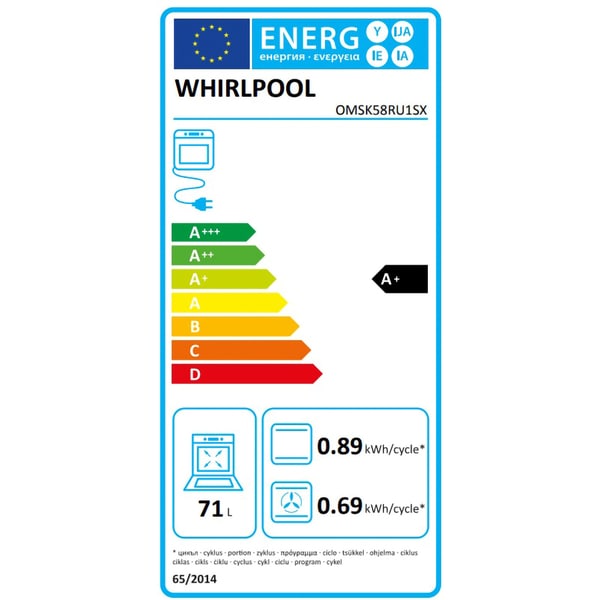 Cuptor incorporabil Whirlpool OMSK58RU1SX, clasa energetica A+, 71L, curatare priolitica si hidrolitica, negru/otel inoxidabil