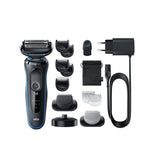 Aparat de ras electric Braun Series 5 51-B4650cs Wet&Dry, AutoSense, EasyClean, 3 elemente de taiere, accesorii pentru barba si ingrijire corporala, Statie de incarcare, Negru/Albastru