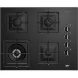 Plita incorporabila Beko BISW65120SB, Gaz, 4 arzatoare, Siguranta plita, Aprindere integrata, High-Efficiency Gas Burner, Side Knob Control, 65 cm, Negru