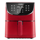Friteuza cu aer cald, fara ulei, Cosori Air Fryer, Ecran digital, 11 functii de gatire presetate, 1 Grilaj pentru frigarui si 5 Frigarui, Capacitate 5.5 litri, 1700W, Rosu