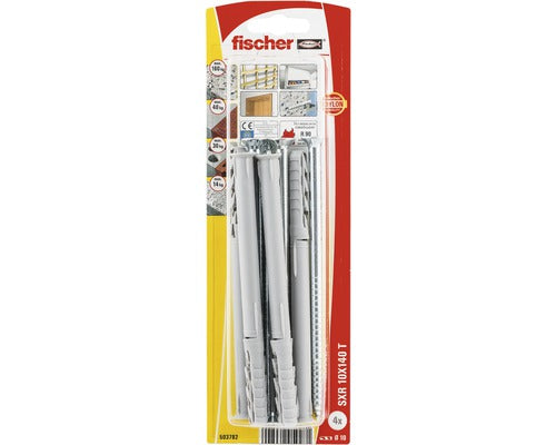 Dibluri Plastic Cu Surub Fischer Sxr 10x140 Mm, 4 Bucati, Cap Inecat, Pentru Rame/tocuri