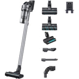 Aspirator vertical Samsung Jet 75 Premium VS20T7538T5/GE, 0.8l, Multi Cyclone, 550W, 21.9V, Baterie Li-Ion, Afisaj LED, Sistem filtrare 99.999%, Perie parchet/gresie, Perie mop, Mini perie Pet, Motor Digital Inverter, Autonomie 60 min