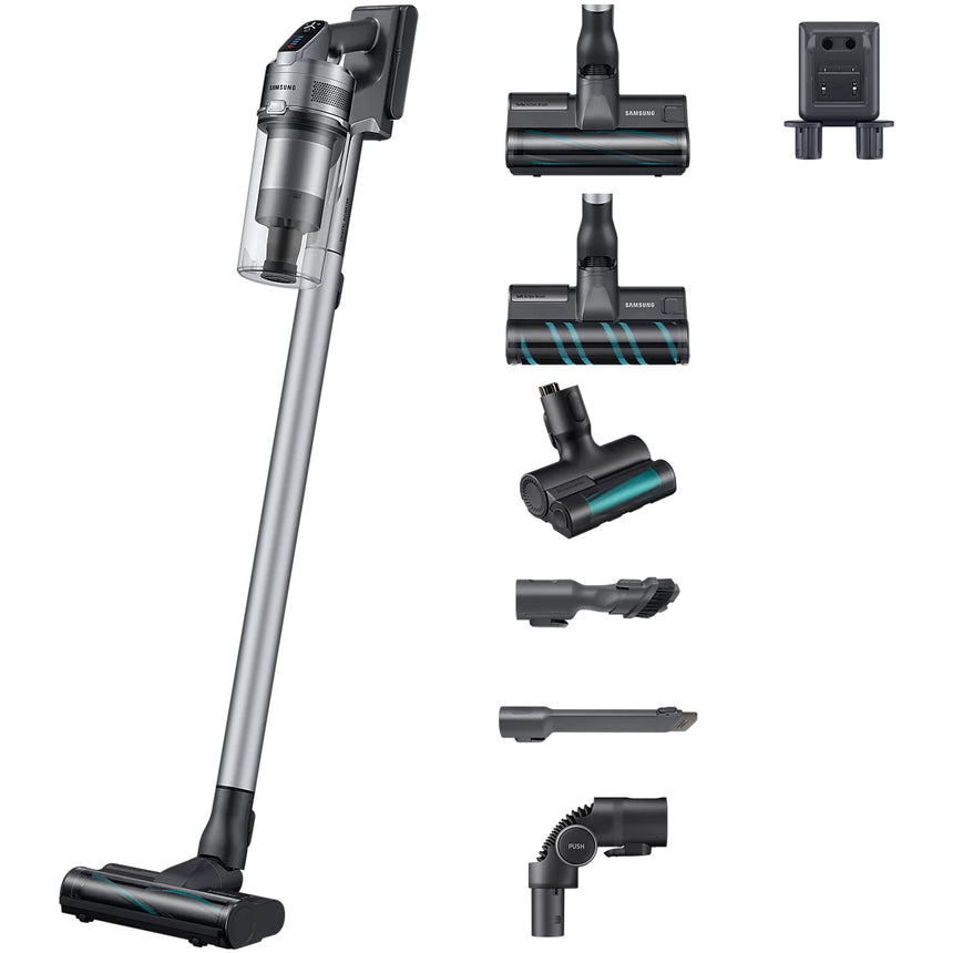 Aspirator vertical Samsung Jet 75 Premium VS20T7538T5/GE, 0.8l, Multi Cyclone, 550W, 21.9V, Baterie Li-Ion, Afisaj LED, Sistem filtrare 99.999%, Perie parchet/gresie, Perie mop, Mini perie Pet, Motor Digital Inverter, Autonomie 60 min