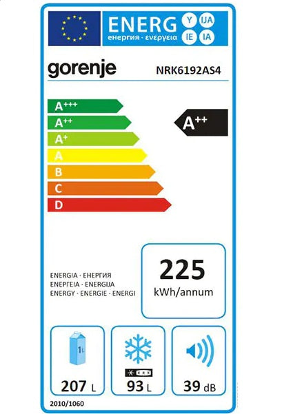 Combina frigorifica GORENJE NRK6192AS4 , No Frost Plus, 300 l, H 186 cm, Clasa A++, Argintiu