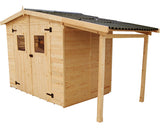 Casuta De Gradina Habrita Cu Podea Si Adapost Lateral Lemn Masiv Rasinoase 370x187 Cm Natur