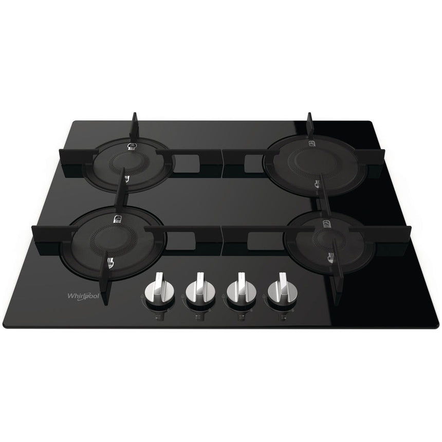 Plita incorporabila Whirlpool POW64D2/NB, Gaz, 4 Arzatoare, Tehnologia iXelium, Gratare din fonta, Aprindere electrica, 60 cm, Negru