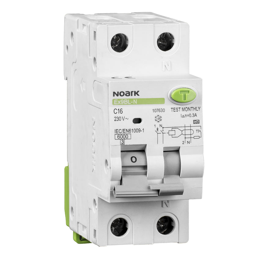 Siguranta electrica automata diferentiala Noark 107630, 1P+N, 2 module, tip AC, 30mA RCBO, 16A