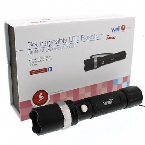 Lanterna LED reincarcabila Well Focus, cu Zoom, 3W, 220 lm, 1200mAh