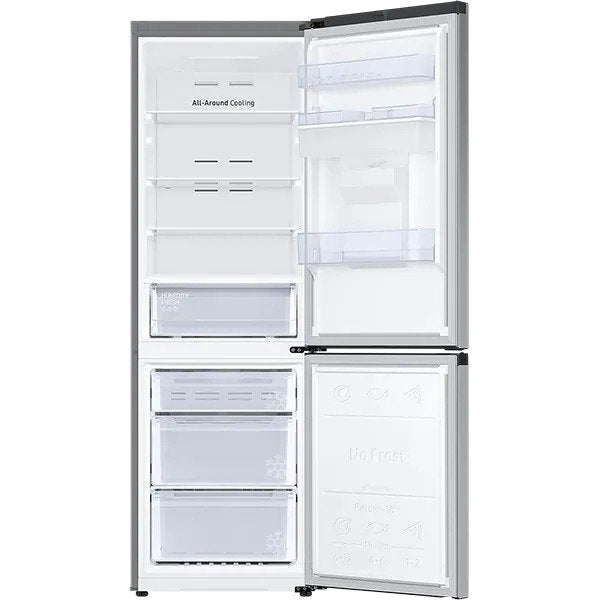 Combina frigorifica Samsung RB34T630ESA/EF, 341 l, No Frost, Compresor Digital Inverter, All around coooling, Dispenser apa, Clasa E, H 185.3 cm, Inox