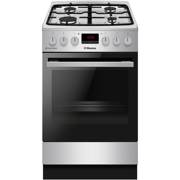 Aragaz HANSA FCMX592299H, 4 Arzatoare, Gaz + Electric, L 50 cm, Grill, Inox
