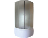 Set cabina de dus semirotunda cu cadita dus inalta 90x90x197 cm sticla securizata mata profil alb