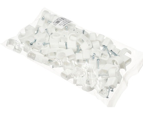 Cleme Clips Fixare Cablu 10-14 Mm, Cu Cui, 75 Bucati, Culoare Alba