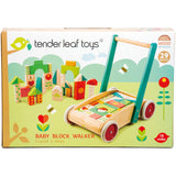 Jucarie de impins Tender Leaf Toys - Carucior cu blocuri, 29 piese