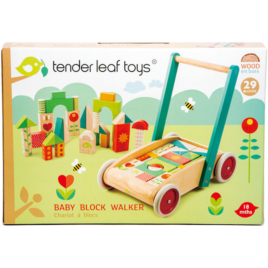 Jucarie de impins Tender Leaf Toys - Carucior cu blocuri, 29 piese