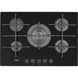 Plita incorporabila Whirlpool GOWL728NB, Gaz, 5 arzatoare, Gratare fonta, MultiStep, 73 cm, Negru
