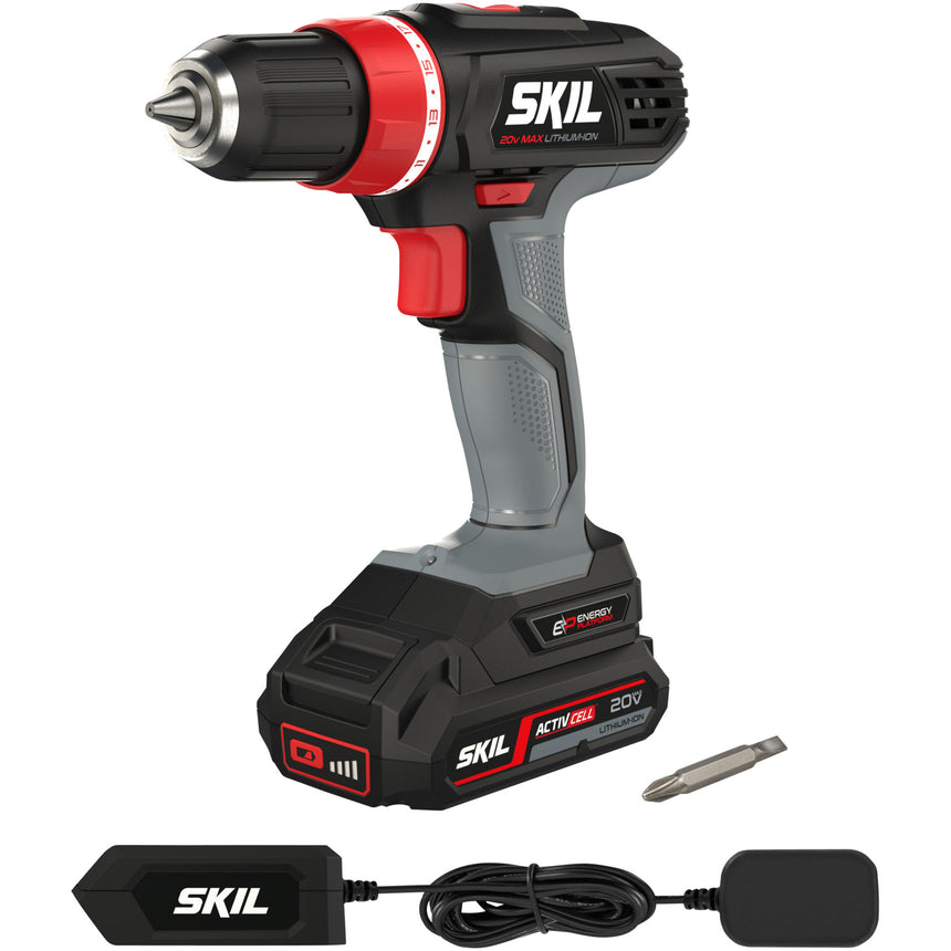 Masina de gaurit si insurubat (bormasina) cu acumulator SKIL F0152842AA, 18 V (20 V Max), 1500 RPM, 45 Nm, 10 mm mandrina + acumulator + incarcator + cap dublu de surubelnita