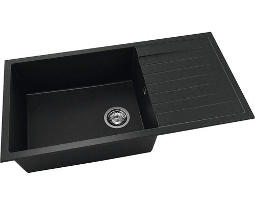 Chiuveta Bucatarie Cu O Cuva Fat Avangard 230 95x49 Cm, Cu Picurator, Reversibila, Fatgranit Black Metallic