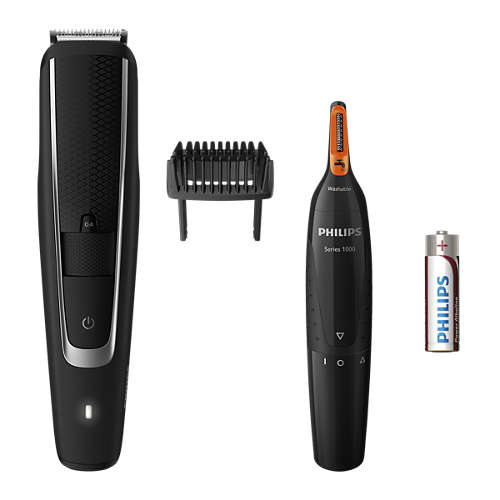 Masina de tuns barba Philips BT5503/85 Beardtrimmer series 5000, 0.2 mm, Durata de functionare/Incarcare 60 de minute, Trimer pentru nas NT1150, Negru