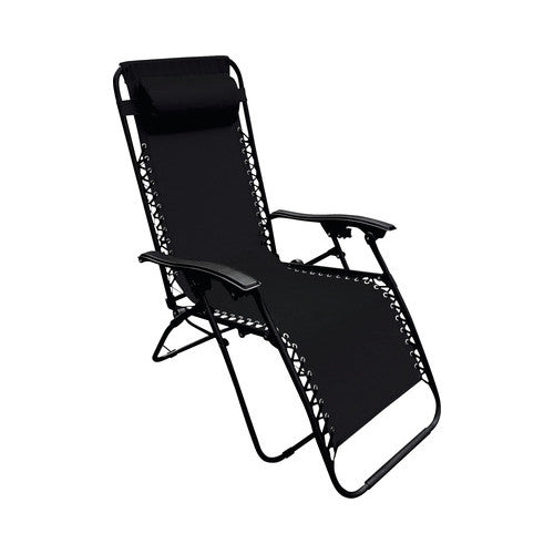 Scaun camping cu tetiera, cadru metalic, 175x65x110 cm, negru