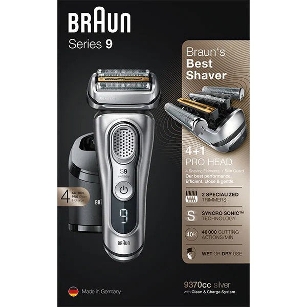 Set Aparat de ras BRAUN Series 9 9370cc, Acumulator, Wet&Dry, Argintiu