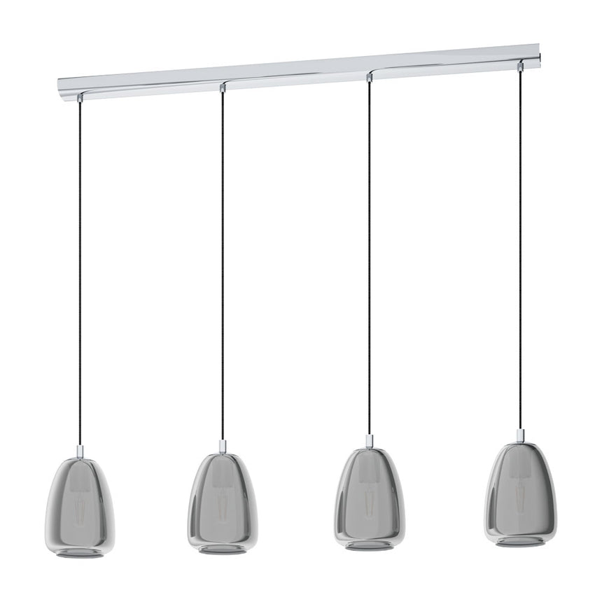 Lustra ALOBRASE, EGLO, E27, 4X40W, otel, crom, sticla vaporizata, negru, transparent, 110 x 108 x 15 cm, inaltime reglabila