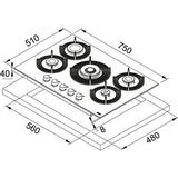 Plita incorporabila Franke FHMF 755 4G DC C, Gaz, 5 Arzatoare, Dubla Coroana, Aprindere electronica, Valva de siguranta, Arzatoare si gratare fonta, 75 cm, Oyster