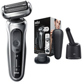 Aparat de ras electric Braun Series 7 71-S7200cc Wet&Dry, 4 elemente de taiere, SensoFlex, AutoSense, Statie de incarcare si curatare Smart Care, Trusa de voiaj, Argintiu
