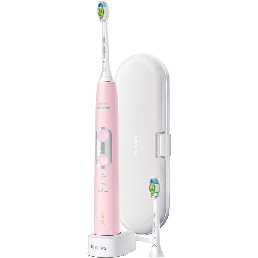 Periuta electrica sonica Philips Sonicare ProtectiveClean 6100 HX6876/29, 62000 miscari/minut, 3 moduri de curatare, 3 intensitati, senzor presiune, functie BrushSync, 2 capete de periere, toc de transport, Roz
