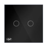 Intrerupator dublu cu touch PNI SH222, cu LED indicator, 10A, 2X200W, Sticla, Negru