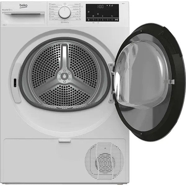 Uscator de rufe Beko B3T68110, Condensare, 8 kg, 15 programe, Clasa B, Optisense, Aquawave, Alb