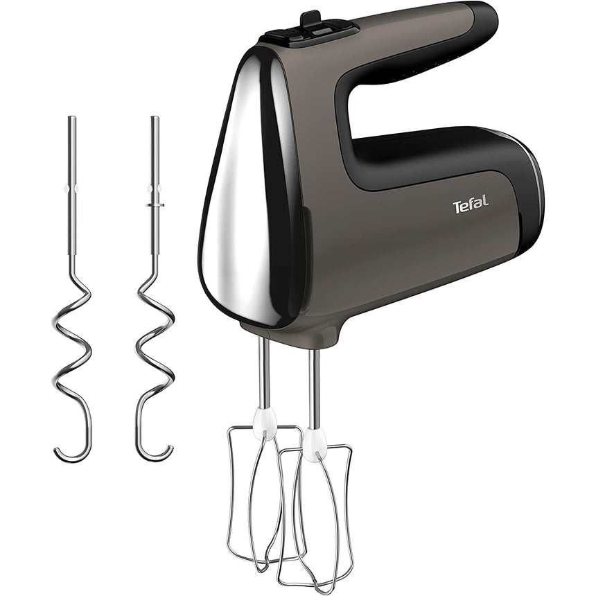 Mixer de mana Tefal PowerMix Silence HT650E38, 600 W, Functie Turbo, 2 teluri inox, 2 carlige pentru aluat, Tehnologie Silence600, gri